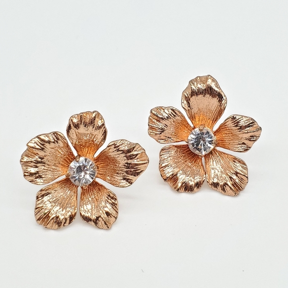 J. Crew Jewelry - J.Crew Rose Gold Dogwood Flower Rhinestone Post Earrings Jcrew Boho